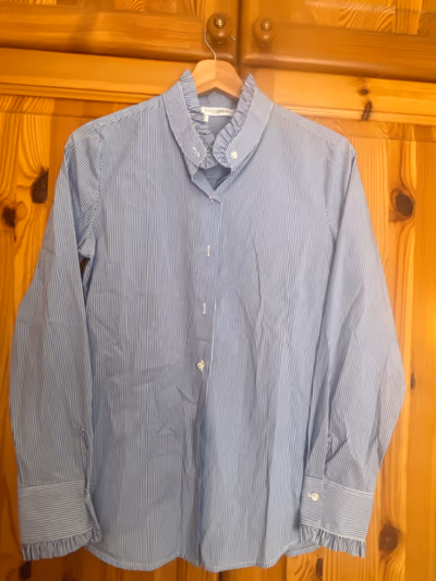 Blue Striped Ruffle Collar Shirt by Nara Camice — pre-loved on Thrifted.mt