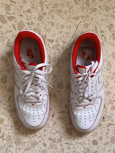 Nike Air Force 1 '07 Stitch in White/University Red by Nike — pre-loved on Thrifted.mt
