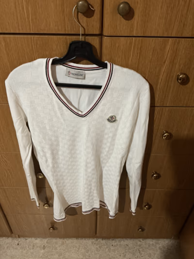 White V-Neck Moncler Knit Sweater — pre-loved on Thrifted.mt