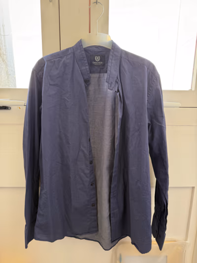 Gagliardi Blue Patterned Collarless Shirt by Gagliardi — pre-loved on Thrifted.mt