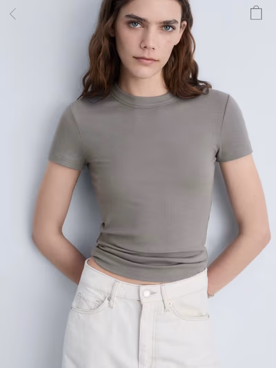 Mango Ribbed grey crew neck top by Mango — pre-loved on Thrifted.mt