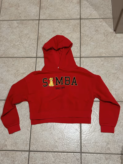 Red Disney Simba Cropped Hoodie by Disney — pre-loved on Thrifted.mt