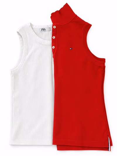 Bundle of 2 items: Sleeveless ribbed Zara top and TOMMY HILFIGER polo tops by ZARA & TOMMY HILFIGER — pre-loved on Thrifted.mt