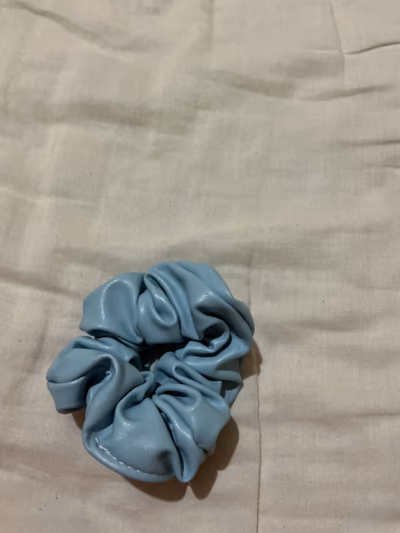 Light Blue Faux Leather Scrunchie — pre-loved on Thrifted.mt