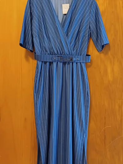 Striped belted denim wrap dress by Fiorita — pre-loved on Thrifted.mt