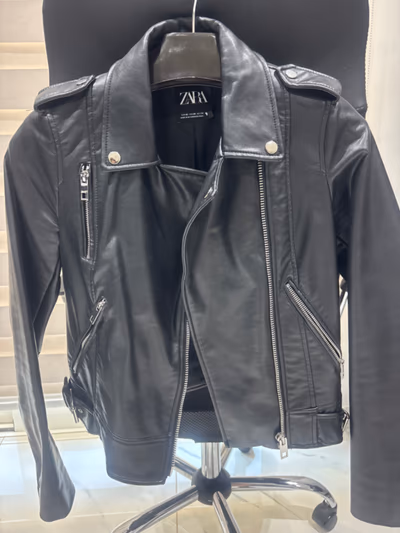 Black Faux Leather Biker Jacket by Zara — pre-loved on Thrifted.mt