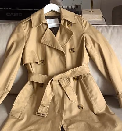 Mango MNG Classic Beige Trench Coat – XS, Water Repellent by Mango — pre-loved on Thrifted.mt