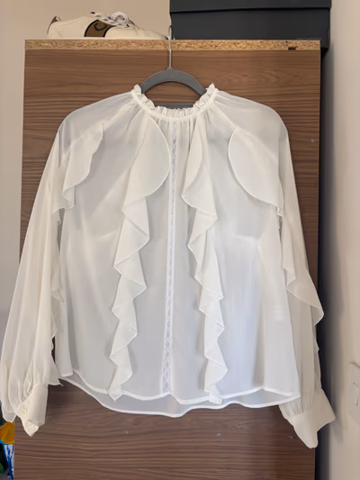 White sheer ruffled blouse by Zara — pre-loved on Thrifted.mt