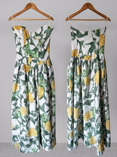 ZARA Pineapple Print Strapless Maxi Dress - Size S by Zara — pre-loved on Thrifted.mt