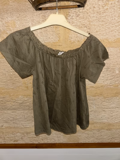 Olive Green Eyelet Bardot Top by Pimkie — pre-loved on Thrifted.mt