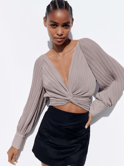 Zara Pleated V-Neck Twist Top by Zara — pre-loved on Thrifted.mt