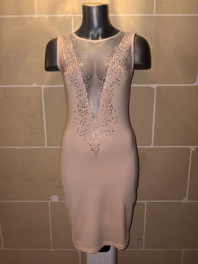 Peach Mesh Plunge Neckline Dress Size M by Miss Moi — pre-loved on Thrifted.mt