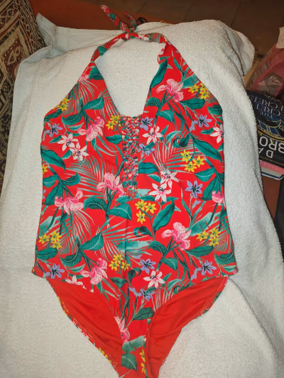 Red Floral Halterneck Swimsuit — pre-loved on Thrifted.mt