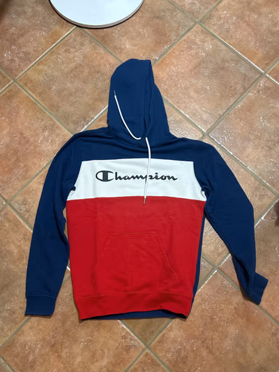 Champion Tricolour Logo Hoodie by Champion — pre-loved on Thrifted.mt