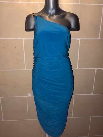 Aqua Blue One Shoulder Dress Size M/L by Unknown — pre-loved on Thrifted.mt