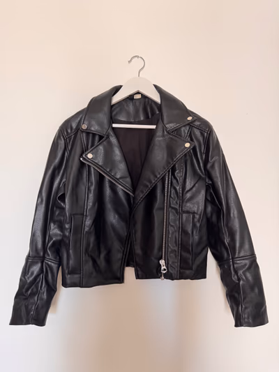 Black Faux Leather Biker Jacket by H&M DIVIDED — pre-loved on Thrifted.mt