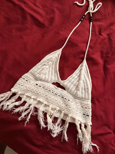 Crochet tassel halter neck top — pre-loved on Thrifted.mt