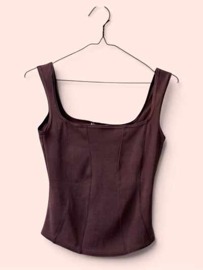 Burgundy Sleeveless Corset Style Top by Promod — pre-loved on Thrifted.mt