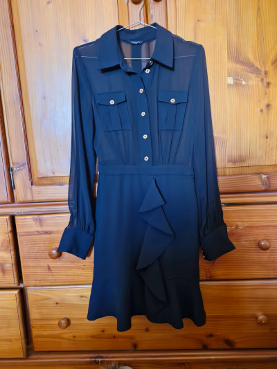 Guess Marciano Black Ruffle Detail Shirt Dress by Marciano — pre-loved on Thrifted.mt
