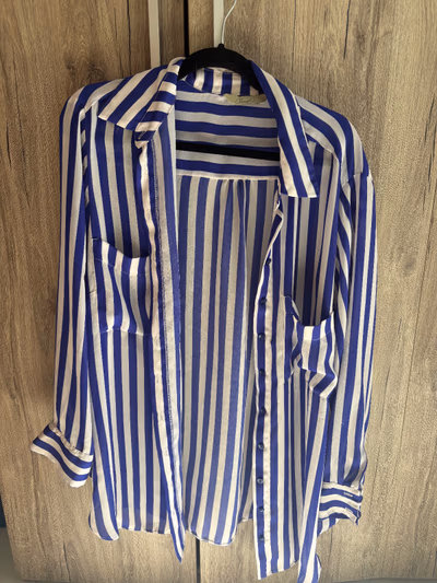 Striped Blue White Shirt Blouse by Penny C — pre-loved on Thrifted.mt