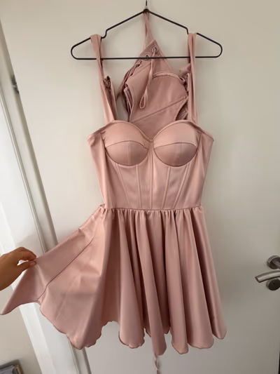 Dusty pink satin corset dress by Icon of Style Boutique — pre-loved on Thrifted.mt