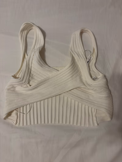 Ribbed cross-front white top by Tally Weijl — pre-loved on Thrifted.mt