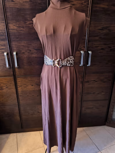 Brown Ribbed Turtle Neck Dress by Zara — pre-loved on Thrifted.mt