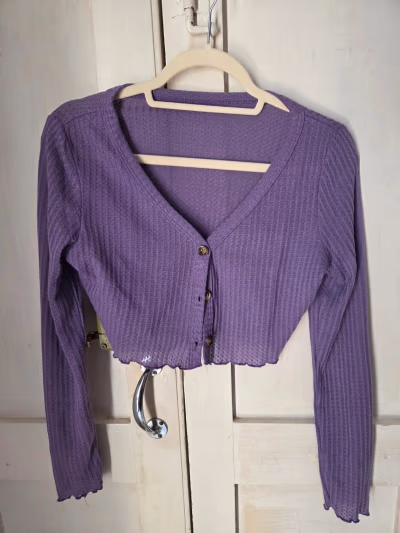 Purple Waffle Texture Cropped Cardigan by Temu — pre-loved on Thrifted.mt