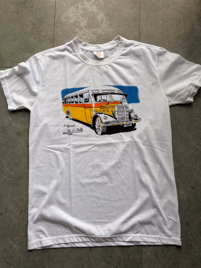White Malta Bus Graphic Tee — pre-loved on Thrifted.mt