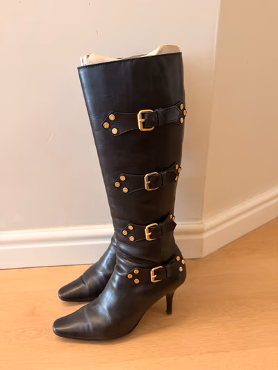 Celine Buckle Detail Leather Boots by Celine — pre-loved on Thrifted.mt
