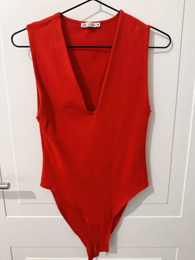 Red Sleeveless V-neck Bodysuit by Zara — pre-loved on Thrifted.mt