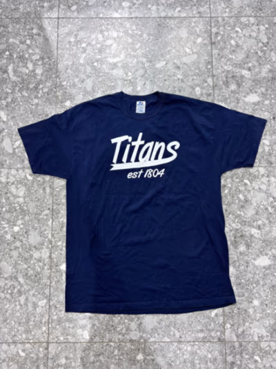 Russell Athletic Navy Graphic Tee by Russell Athletic — pre-loved on Thrifted.mt