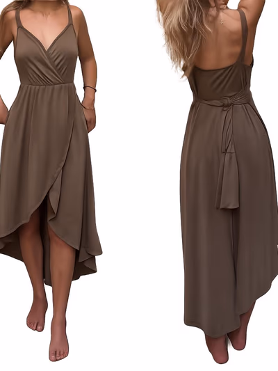 Brown Wrap High-Low Dress — pre-loved on Thrifted.mt