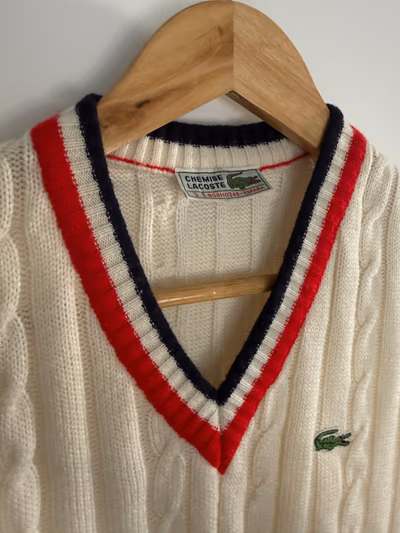 Vintage Chemise Lacoste Cable-Knit Tennis Vest — pre-loved on Thrifted.mt