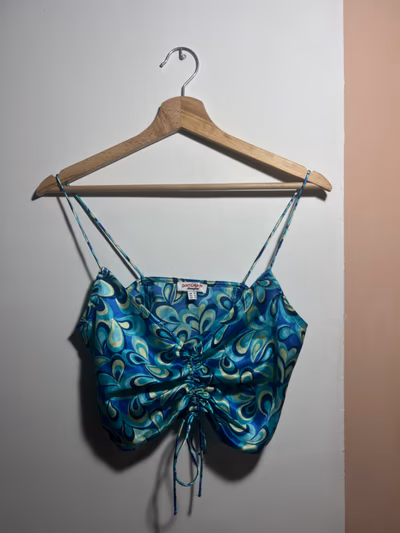 Blue Retro Print Ruched Cami by Don't Call Me Jennyfer — pre-loved on Thrifted.mt