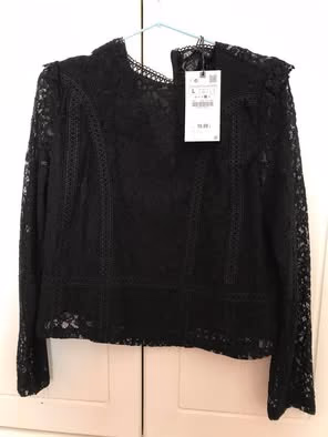 Zara Lace Black Long Sleeve Lace Top by ZARA — pre-loved on Thrifted.mt