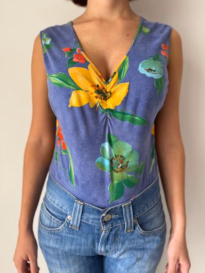 Floral Pattern Sleeveless Bodysuit