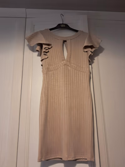 Ribbed Beige Frill Detail Dress by Miss Selfridge — pre-loved on Thrifted.mt