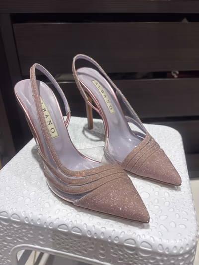 Albano Pink Glitter Slingback Heels by Albano — pre-loved on Thrifted.mt