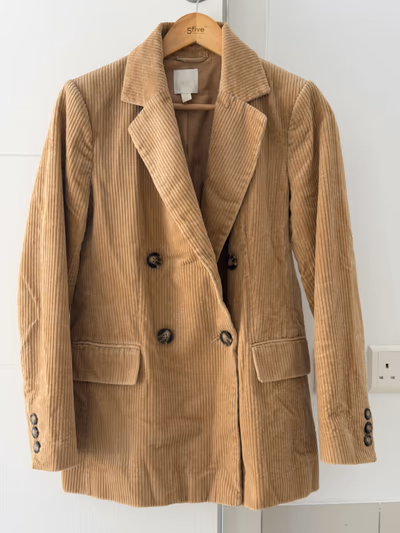 Tan Corduroy Double-Breasted Blazer by H&M — pre-loved on Thrifted.mt