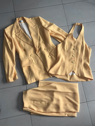 Vintage Yellow Three Piece Suit Set by Equivoque Paris — pre-loved on Thrifted.mt