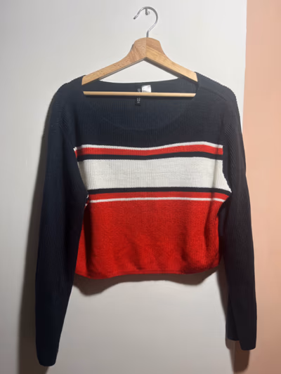 Striped Colour Block Cropped Knit Jumper by H&M — pre-loved on Thrifted.mt