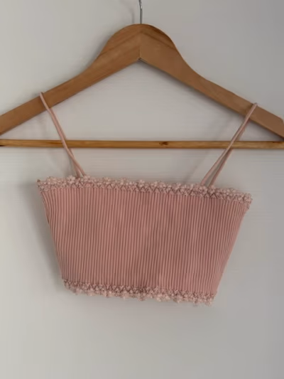 Pink Ribbed Lace Trim Cami