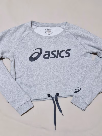 Grey Asics Crop Sweatshirt by ASICS — pre-loved on Thrifted.mt