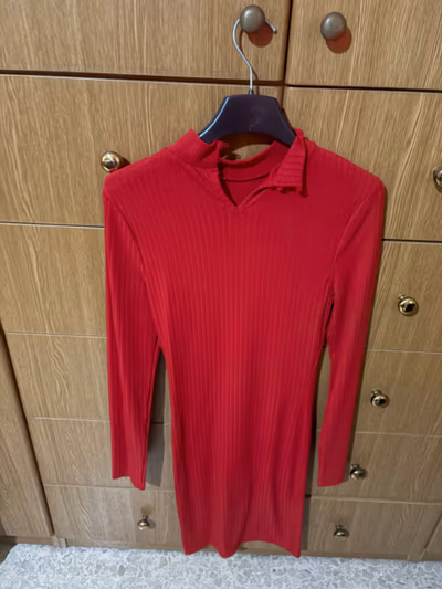 Red Ribbed Long Sleeve Dress by New Look — pre-loved on Thrifted.mt