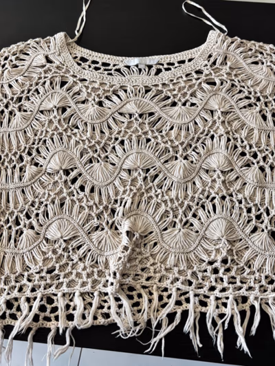 Cream crochet tassel top — pre-loved on Thrifted.mt