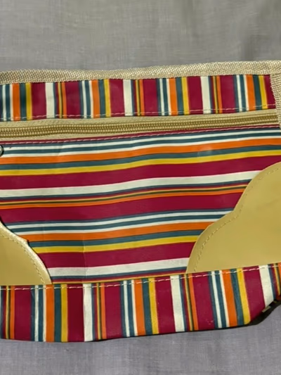 Multicoloured Striped Zip Pouch