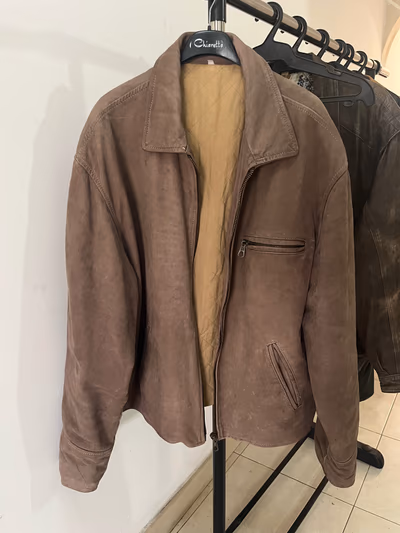 Vintage Light Brown Genuine Leather Bomber Jacket – Thick Leather — pre-loved on Thrifted.mt