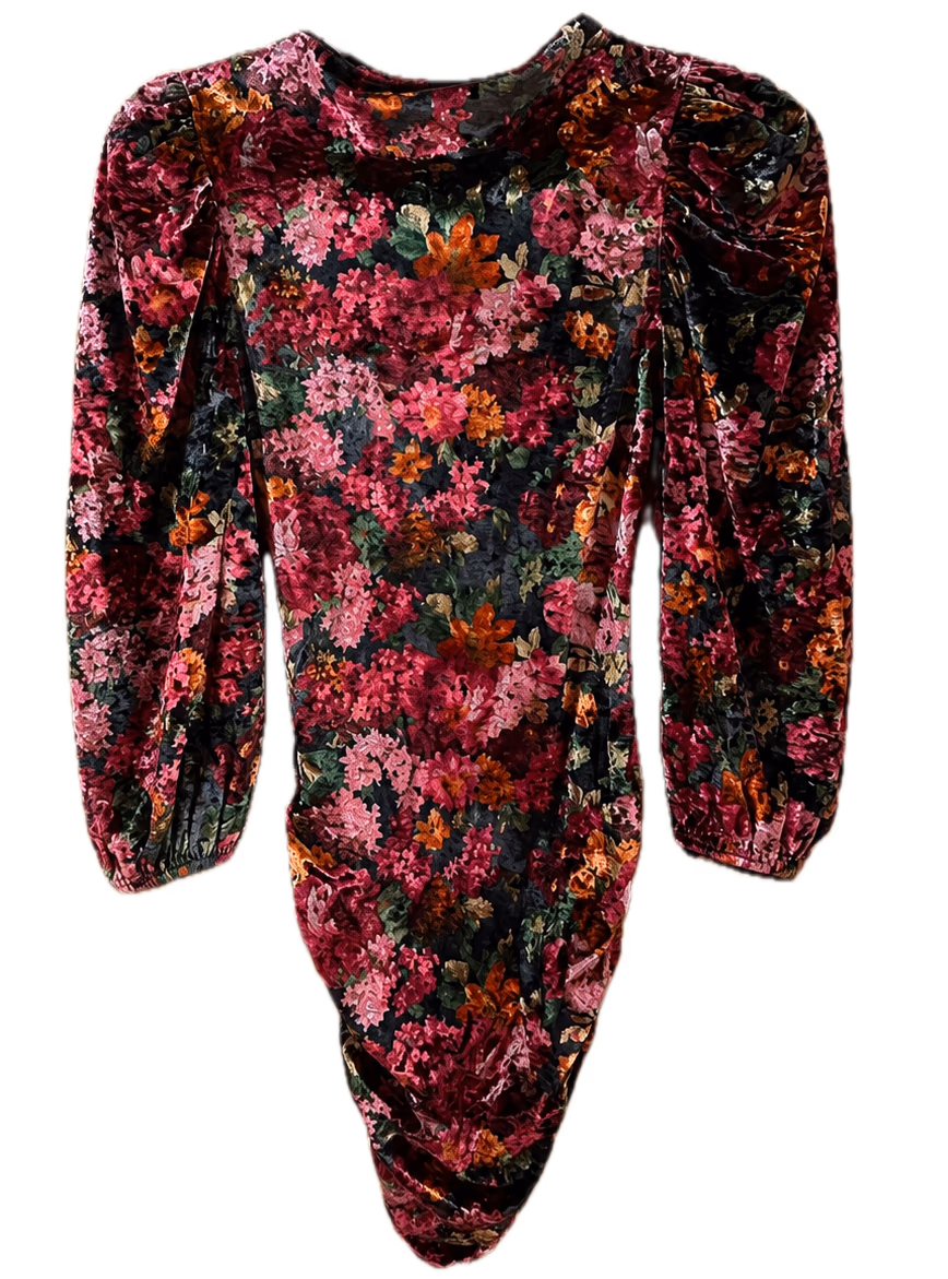 Floral Velvet Puff-Sleeve Dress, photo 2