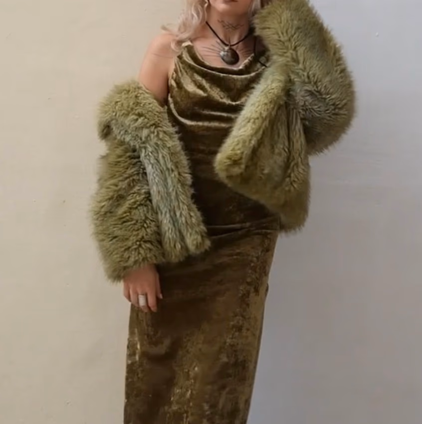 Green Faux Fur Coat, photo 2